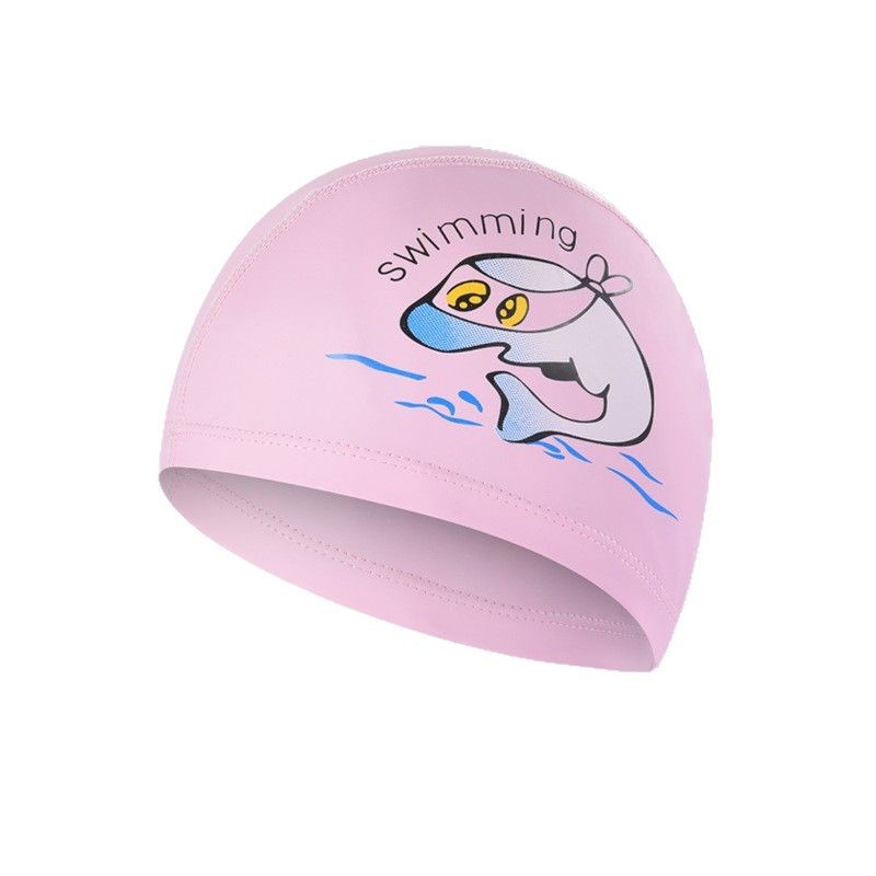 Logo personalizado sombreros de natación para niños recubiertos PU dibujos animados lindos niños y niñas impermeables gorras de protector de orejas fábrica directa