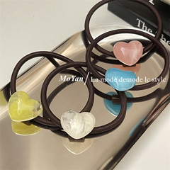 Korean-style jelly-texture heart-shaped hair ties for girls' ponytails, handmade hair-tying rubber bands—fresh, minimalist headbands.