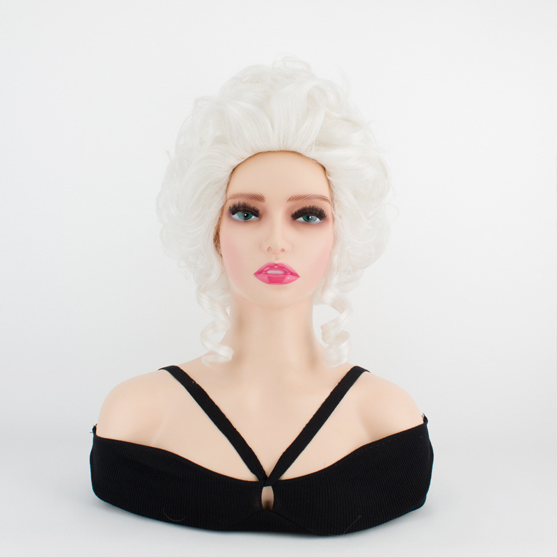 Peluca de moda europea y americana de las mujeres pelo corto conjunto plata blanco negro Pelo Rizado corte estilo retro simulación romana cabeza rizada conjunto