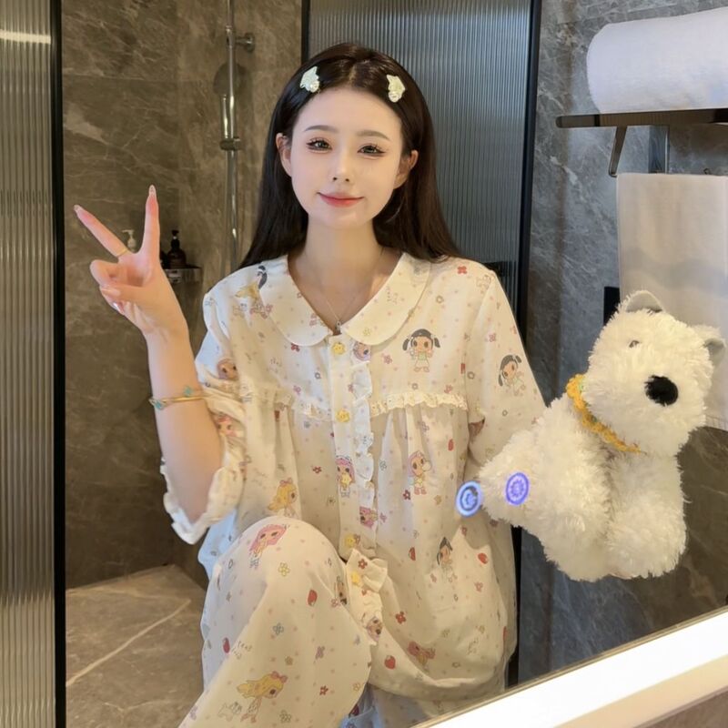 2026 Autumn New Pure Cotton Long-Sleeve Women's Pajama Set, Sweet and Slimming, Soft and Skin-Friendly, Suitable for Home Wear and Can Be Worn Outside 2026 Autumn New Pure Cotton Long-Sleeve Women's Pajama Set, Sweet and Slimming, Soft and Skin-Friendly, Suitable for Home Wear and Can Be Worn Outside