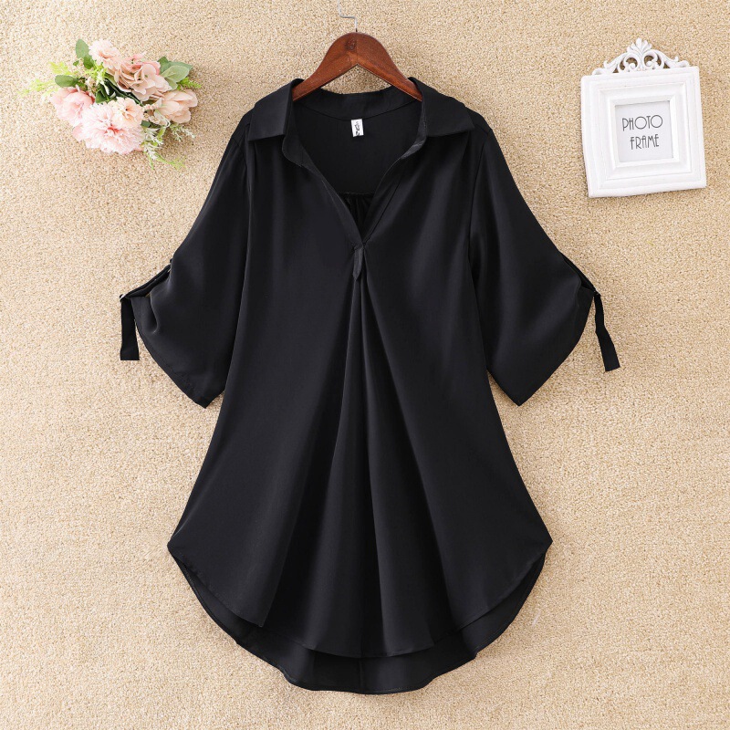 Mid-Length Short-Sleeved Chiffon Shirt for Women 2025 Summer New Large Size Loose Waist Slimming Chiffon Top for Women Trendy Mid-Length Short-Sleeved Chiffon Shirt for Women 2025 Summer New Large Size Loose Waist Slimming Chiffon Top for Women Trendy