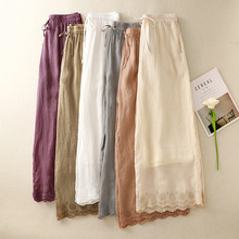 夏季2025复古重工刺绣休闲简约百搭裤女双层阔腿裤文艺夏季薄款