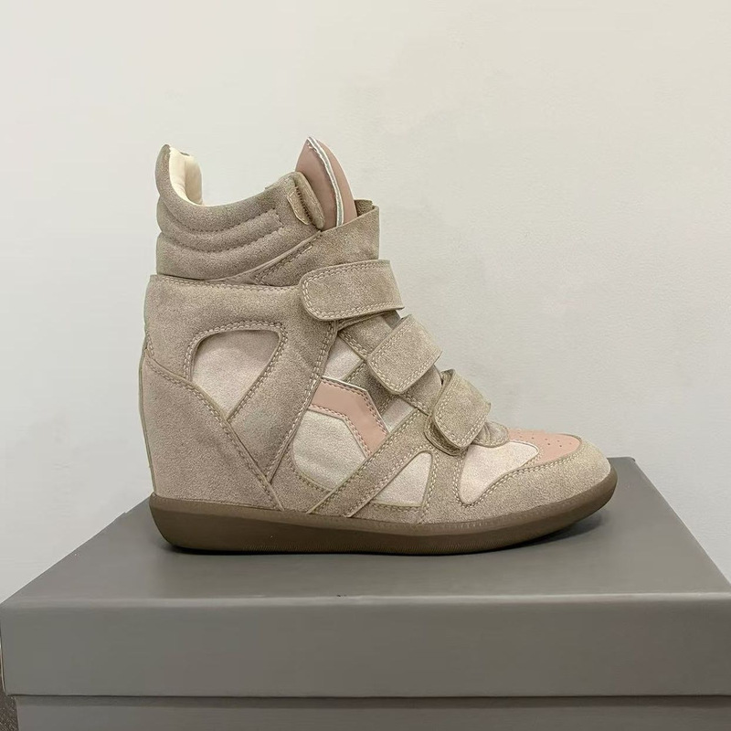 New 2026 women's high-top color-block round-toe flat casual shoes with hidden heel, versatile velcro sneakers for women New 2026 women's high-top color-block round-toe flat casual shoes with hidden heel, versatile velcro sneakers for women