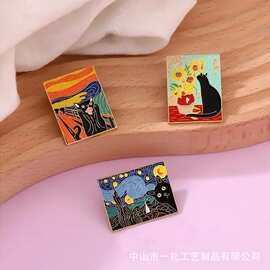 跨境新品领口创意油画系列合金胸针可爱黑猫衣服包包装饰品徽章