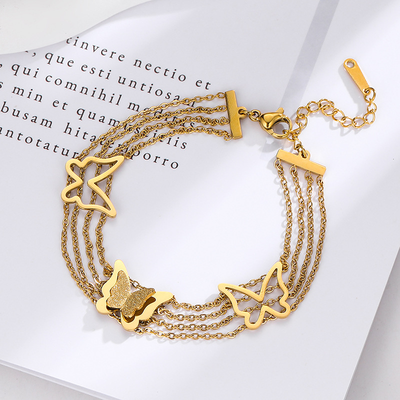 7g Weight Bracelets Classification 1 Piece Quantity Daily, Street Occasion Titanium Steel Material Butterfly Pattern Women's Gender Plating Design Elegant, Simple Style Style Titanium Steel Elegant Simple Style Butterfly Plating Bracelets 3