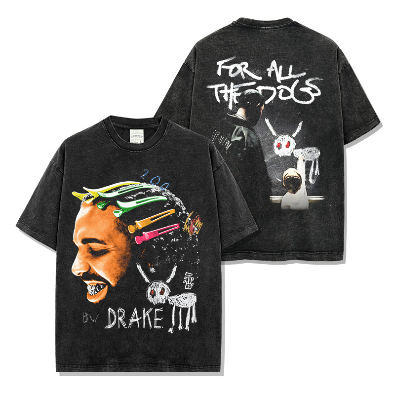 Cross-border retro American drake DRAKE double-sided printed short sleeve t-shirt washed long sleeve loose hooded sweater wholesale