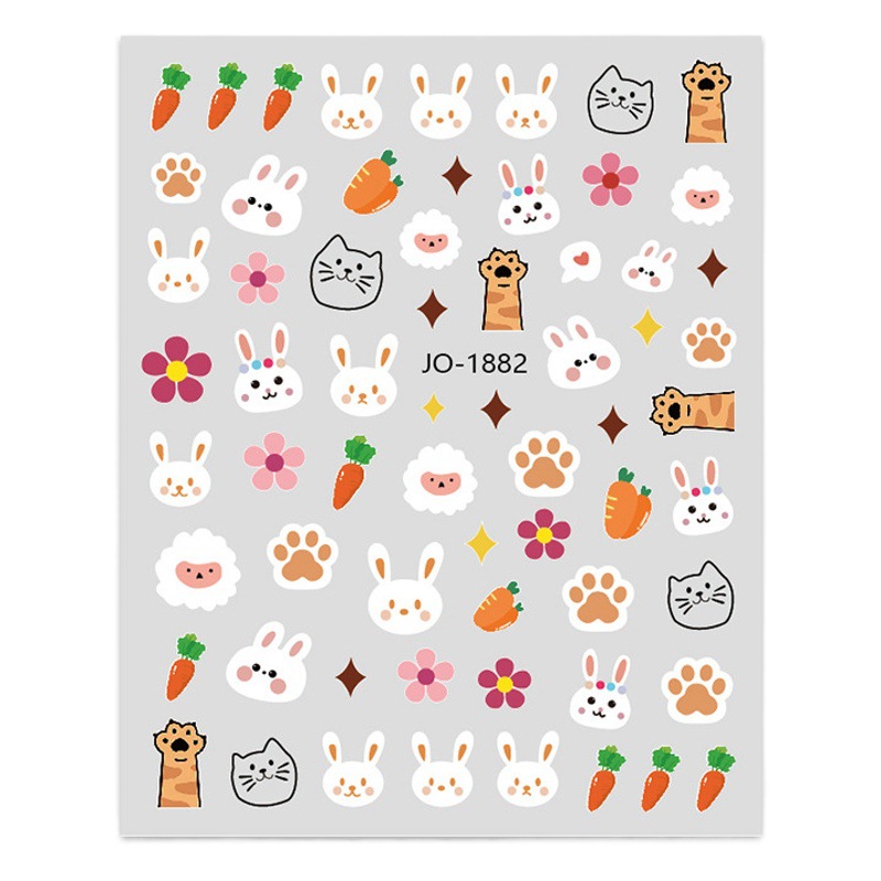Explosions Cute Bear Nail Art Sticker Little Rabbit Carrot Colorful Flower Pink Tulip Sweet Nail Sticker
