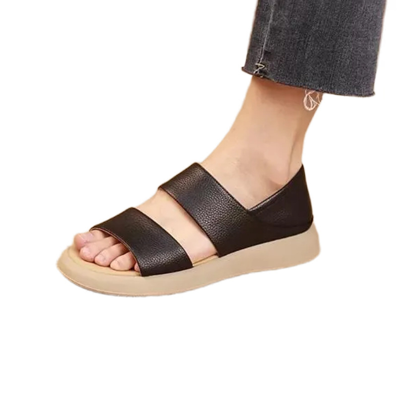 Sandalias romanas cómodas con suela suave de verano con suela gruesa de dedos desnudos de moda casual para damas retro antideslizantes dos sandalias
