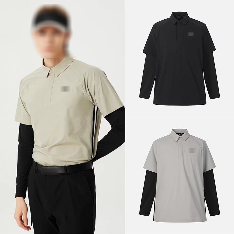 24 Spring/Summer Men's New Fake Two-Piece Korean Golf Clothing Thin Quick-Dry Breathable Long-Sleeve Trendy Top