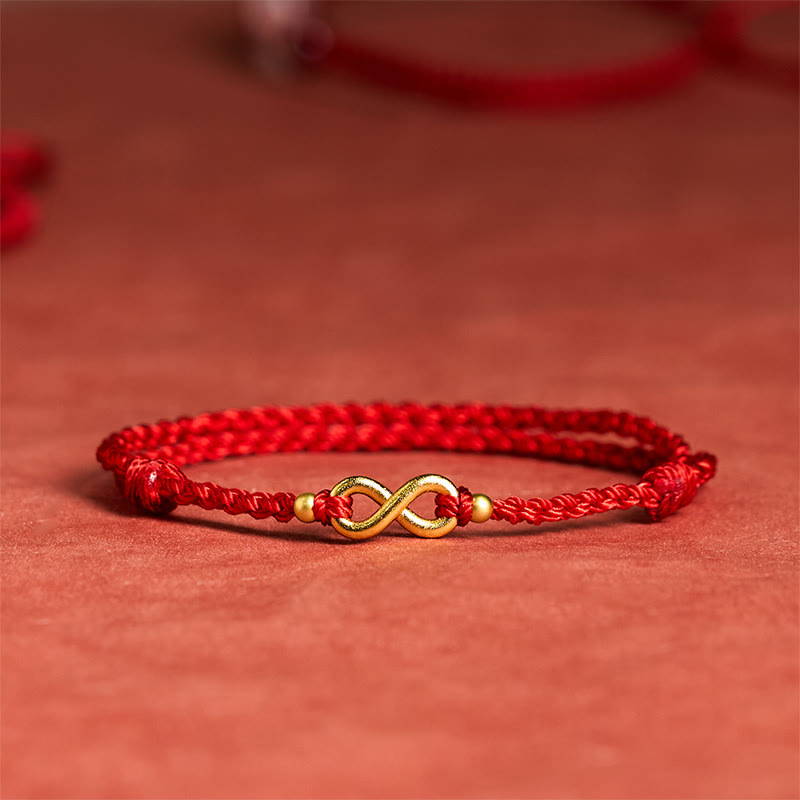 Alluvial gold figure ring red rope hand-knitted
