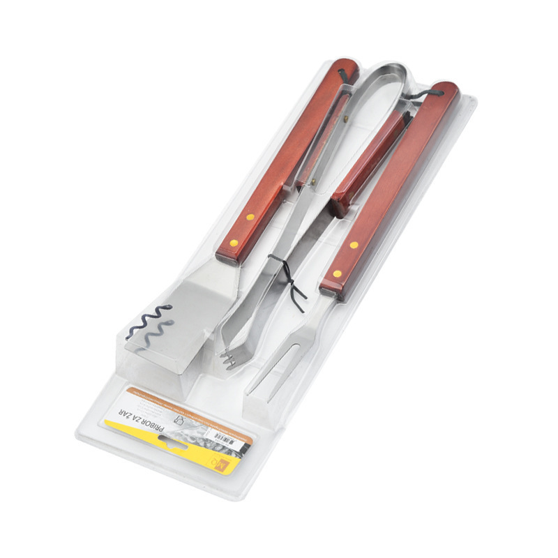 3 piezas de herramientas para el hogar de acero inoxidable de succión de tarjeta de parrilla de madera de horquilla de parrilla de horquilla de parrilla de barbecue