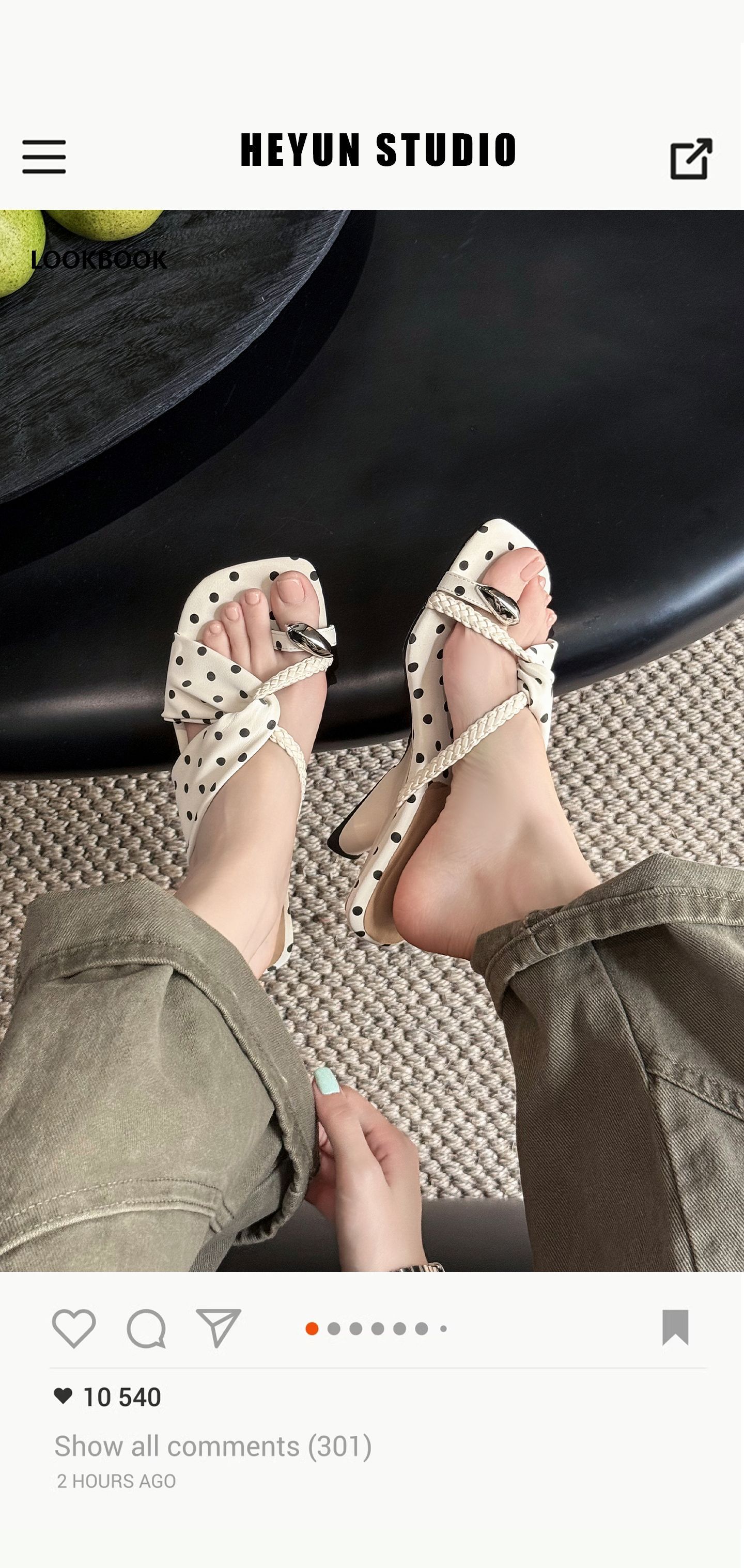 Dép sandal nữ xỏ ngón đế bệt mũi vuông, quai chữ T da thật đan chéo, phong cách thanh lịch — Chấm bi trắng, màu nâu, màu trắng ngà chi tiết 2