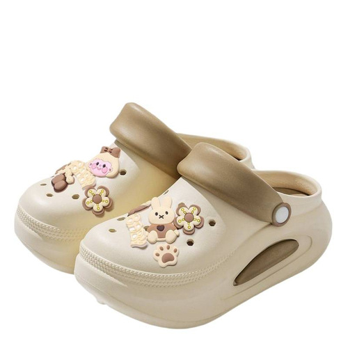 Thick sole hole shoes for women in summer, height-increasing and anti-slip 2024 new style, seaside beach, outer wear, baotou half slippers for women