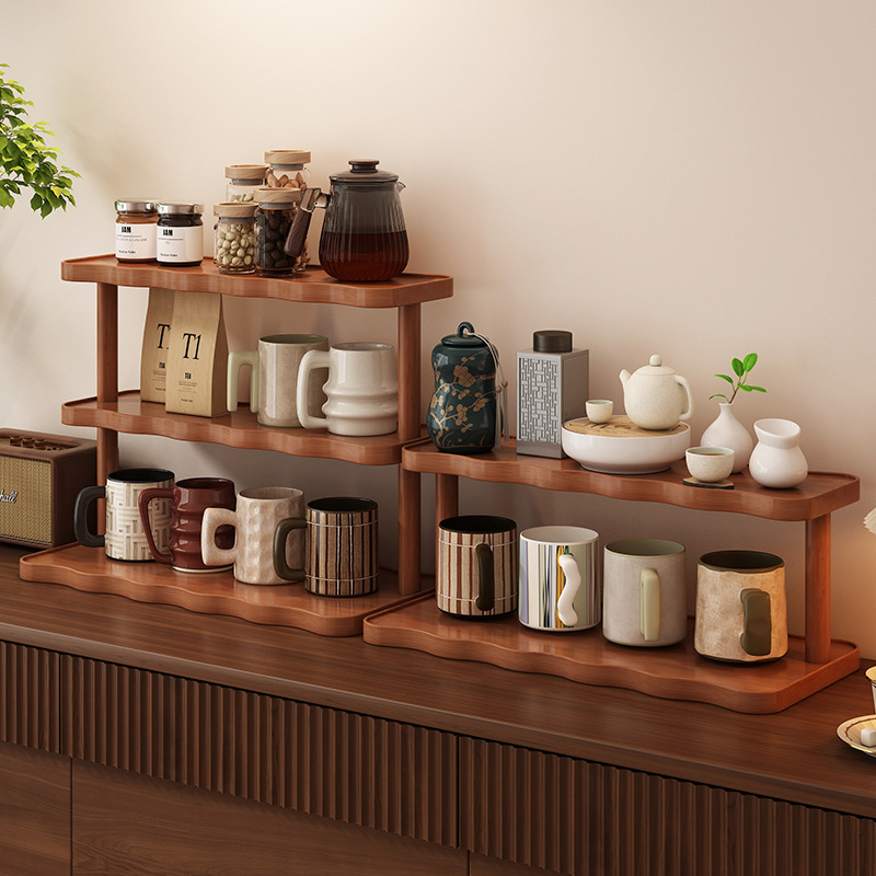 Chujun Tea Set Storage Rack Kitchen Double-Layer Spice Rack Floor-Standing Storage Rack Household Multi-Layer Corner Rack Countertop Storage