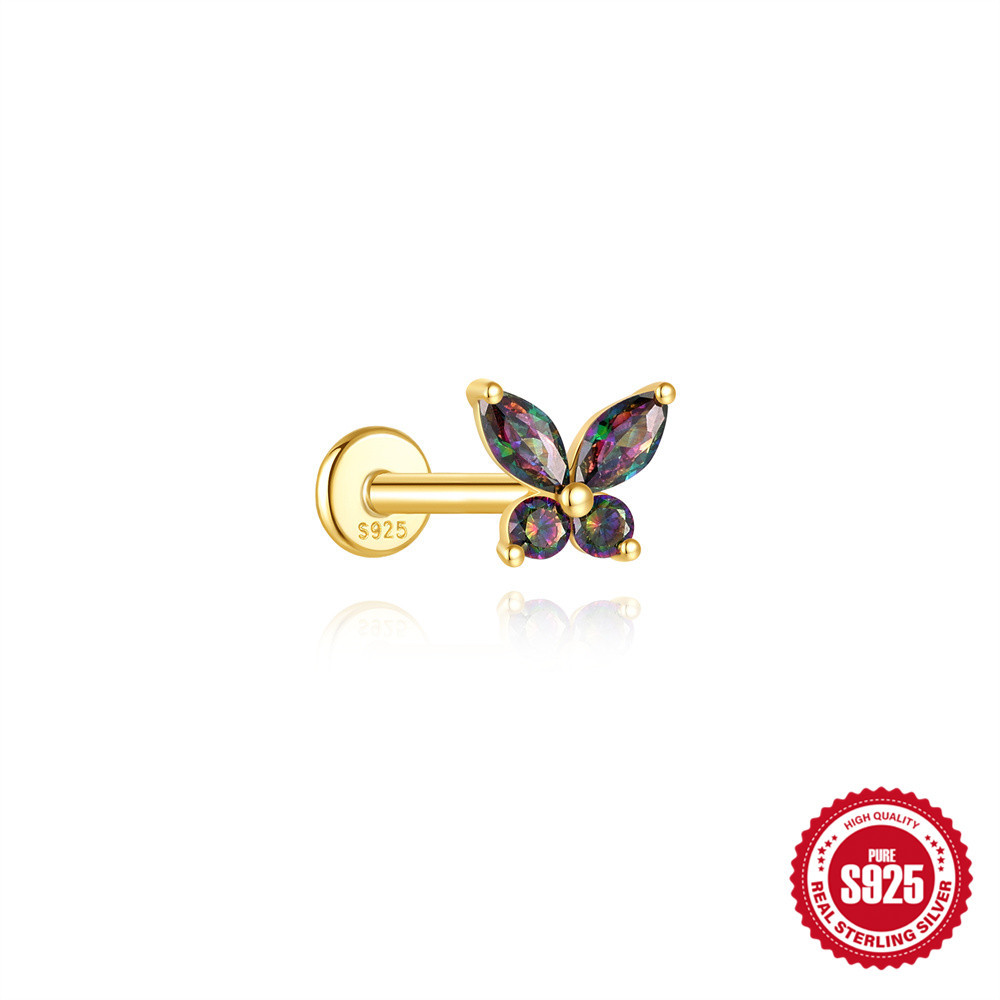 S925 Sterling Silver Super Shiny Rainbow Stone Flat Head Thread Piercing