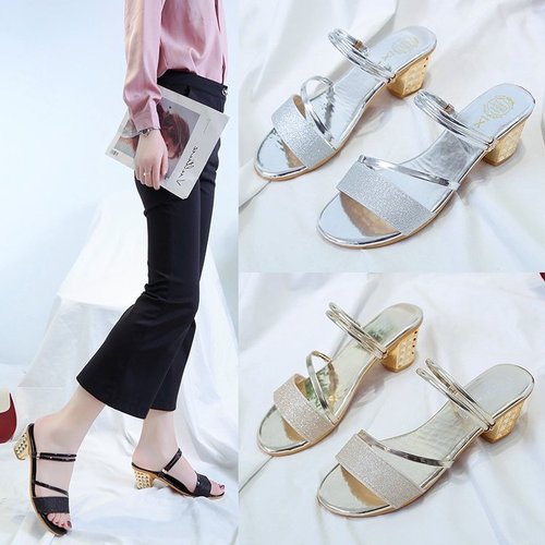  High Heel Sandals Elegant Lady Style Simple One-Piece Two-Way Fashion Summer Women's Shoes Mid Heel