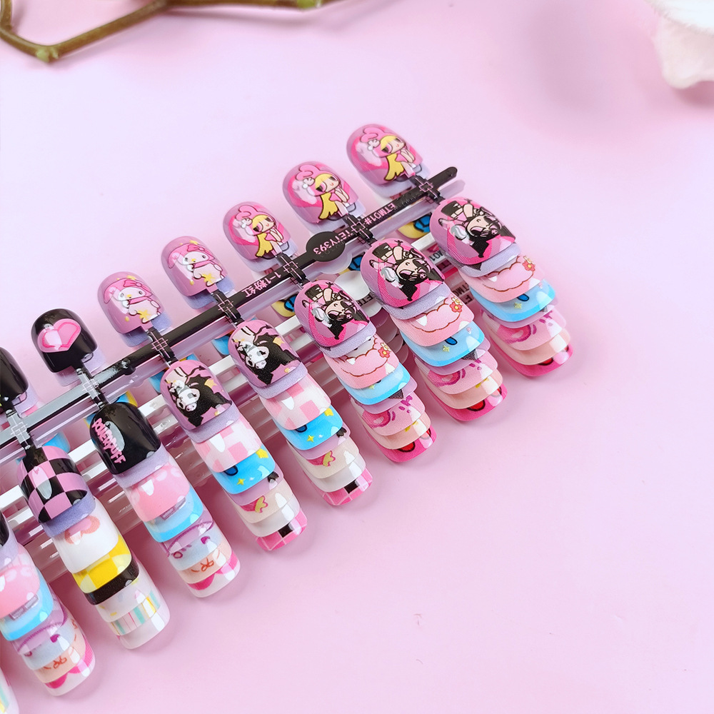 Los niños de Zhongdazhong, dibujos animados lindos, coloridos 24 piezas de uñas prefabricadas personalizadas para niños