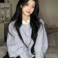法式防晒长袖条纹衬衫女2025新款秋季设计感小众别致上衣百搭时尚