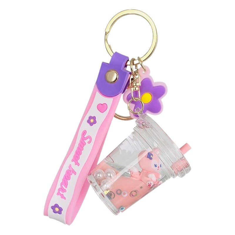 Corazón de niña, lindo y aceitoso, pequeño zorro, botella de té con leche, llavero de coche creativo de dibujos animados, un par de colgantes de mochila, sistema de curación