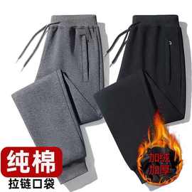 2025秋冬加绒休闲裤男束脚纯棉男士百搭拉链口袋修身版型