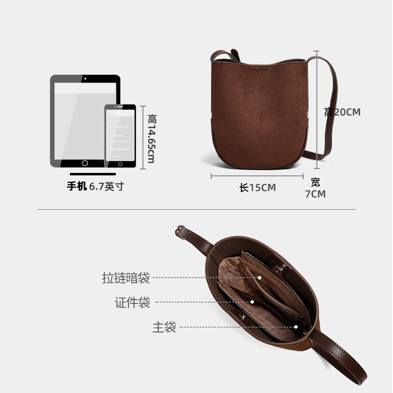 Túi bucket nữ rút dây đeo chéo kiểu dáng thời trang — Màu nâu