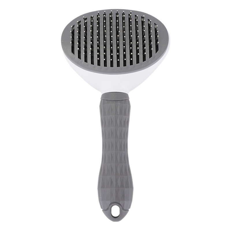 Fabricante en stock gato limpieza belleza herramientas de un solo clic flotante pelo auto-limpieza peine de acero inoxidable aguja peine gato peine