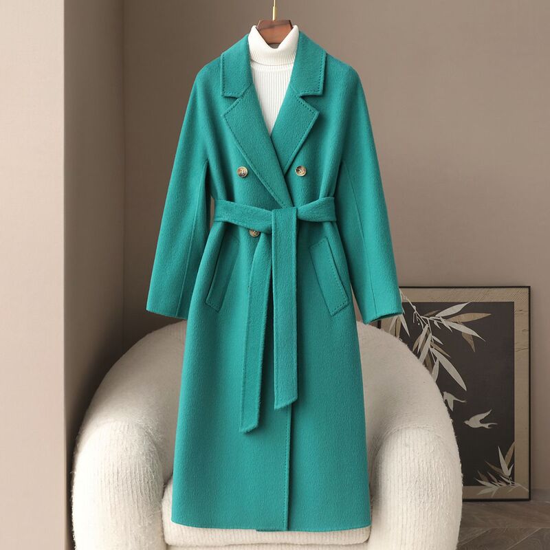 Small amount of clothing 2025 spring new 10 alpaca 20 Tencel wool blend coat casual double-sided tweed coat women