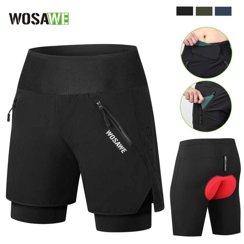 Wosawe Spring and Summer Mountain Off-Road Cycling Shorts Hiking and Mountaineering Two-In-One Five-Point Pants Road Cycling Pants