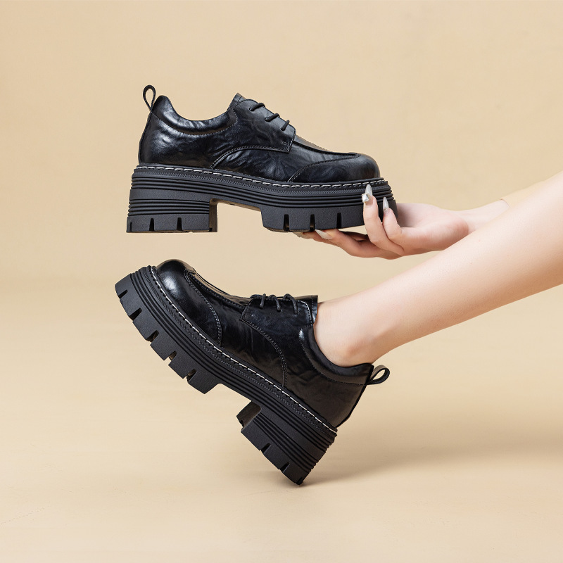 Thick-Soled Platform Shoes for Women 2025 New Style, Huge and Beautiful Inner Height-Increasing Flats, Lace-Up Small Leather Shoes, Black Thick-Heeled Women's Shoes Thick-Soled Platform Shoes for Women 2025 New Style, Huge and Beautiful Inner Height-Increasing Flats, Lace-Up Small Leather Shoes, Black Thick-Heeled Women's Shoes