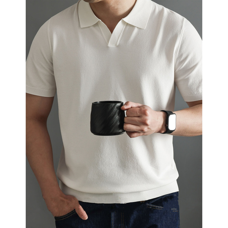 POLO shirt V-neck short sleeve sweater men's seagull collar British business Europe and the United States summer ice silk foreign trade cross-border wholesale