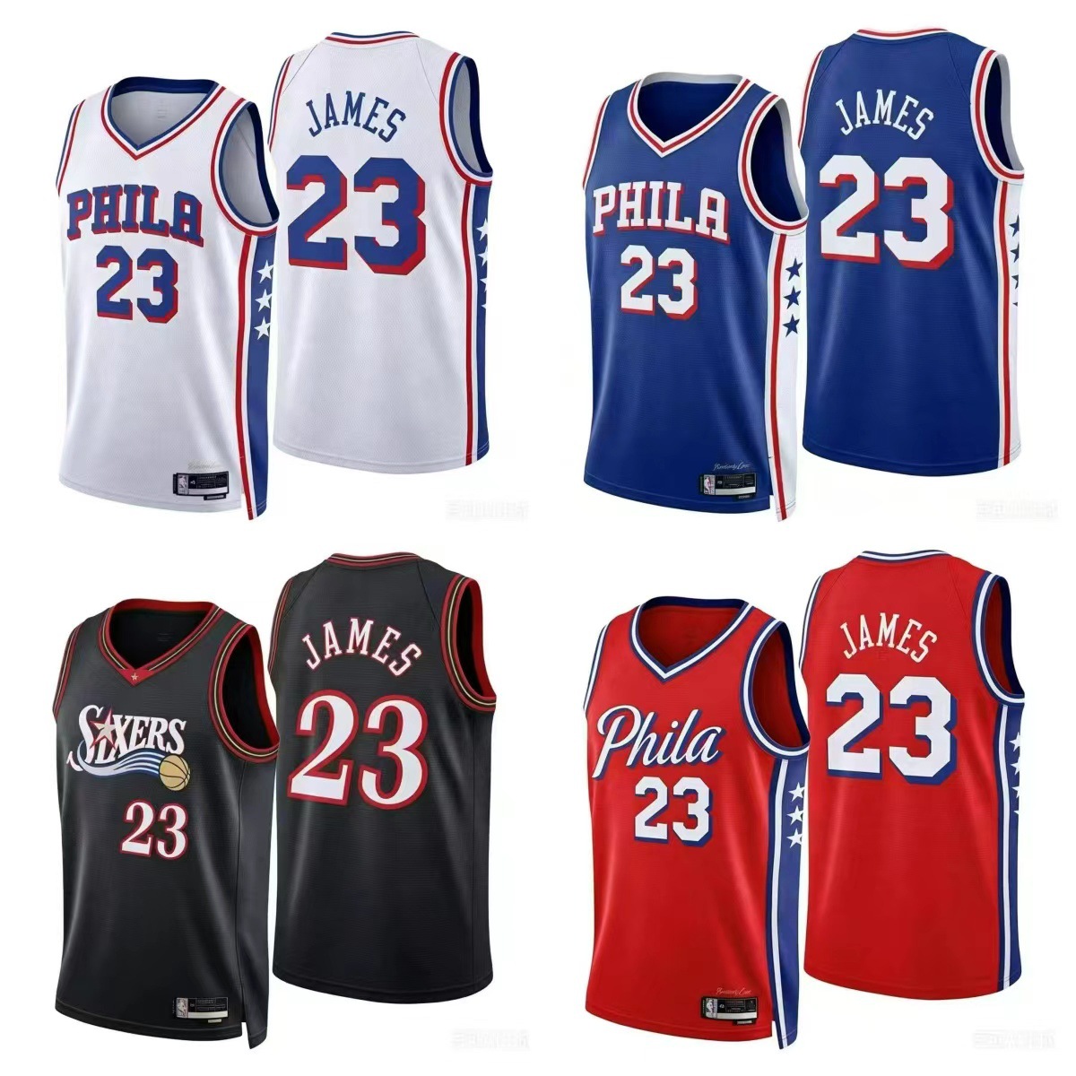 NBA 76ers James No. 23 Basketball Jersey Heat-Pressed Jersey for Men and Women Classic Retro Quick-Dry Sportswear