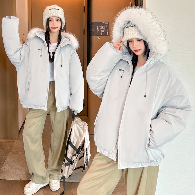 Transfronterizo de cuello blanco con capuzas simple ropa de algodón de pluma para mujeres 2025 nueva ropa de invierno coreana de invierno con chaqueta gruesa