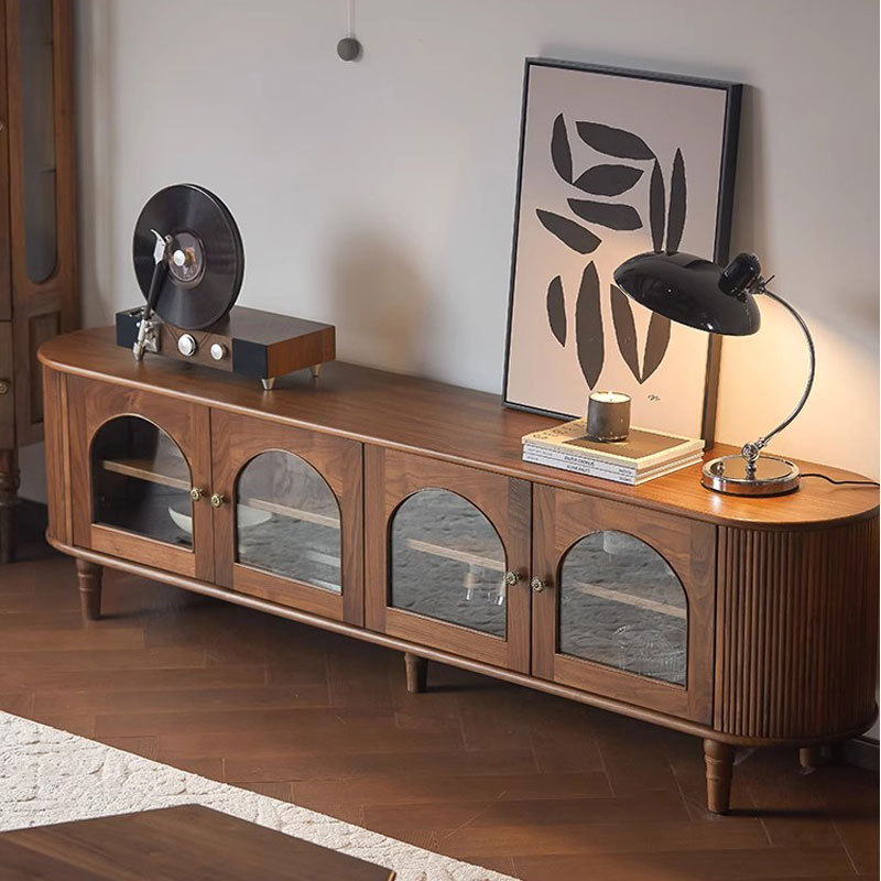 North American Black Walnut TV Cabinet American Retro Small Apartment Household Living Room Solid Wood Modern Simple TV Cabinet