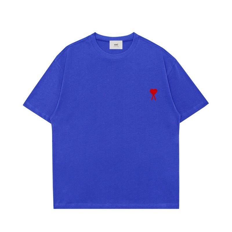 AMI&EASY 正しいバージョンのクラシックな小さな愛の刺繍半袖 Tシャツメンズ夏のトレンディなブランドルーズカジュアル多用途 Tシャツ|undefined