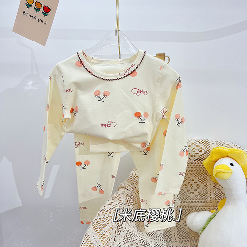 Anmeiya middle and large children's boneless Lycra underwear set ginger breathable boys and girls autumn clothes and autumn trousers two-piece manufacturer