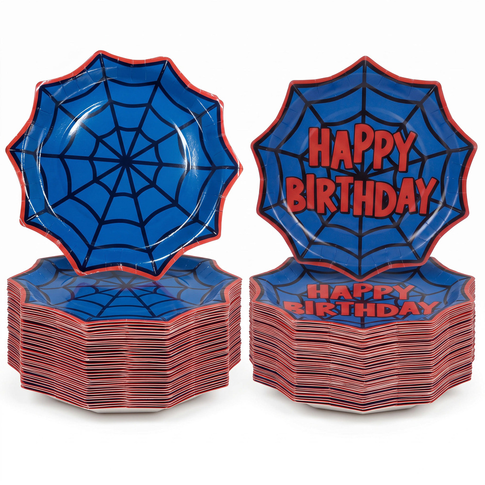 Spider-Man Blue Theme Paper Plate Blue Background Spider Web Octagonal Disposable Dinner Plate Boy's Birthday Party Decoration Plate