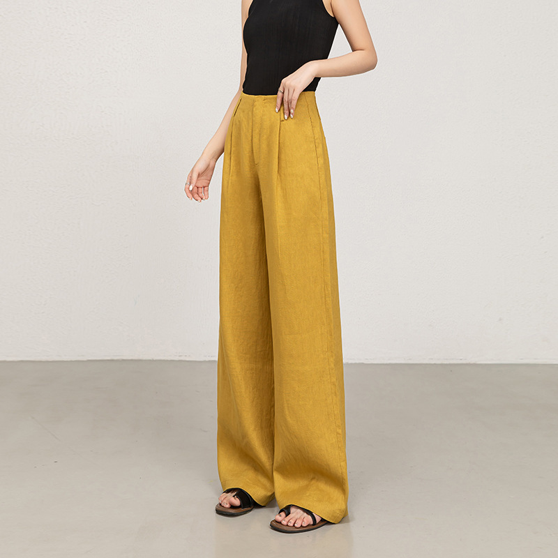 Summer Linen Wide-Leg Pants with a High Waist, Casual Old Money Style, Versatile for Commuting, Lightweight Summer Version