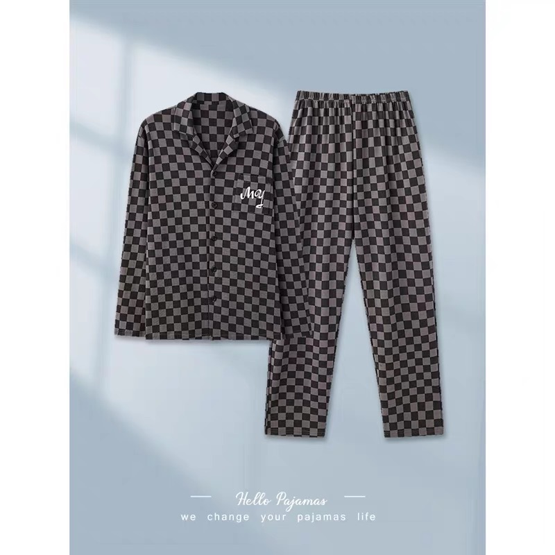 Pijamas de algodón para hombres primavera y otoño de alta calidad con solapa de manga larga, ropa de hogar para hombres de otoño y invierno se puede usar fuera