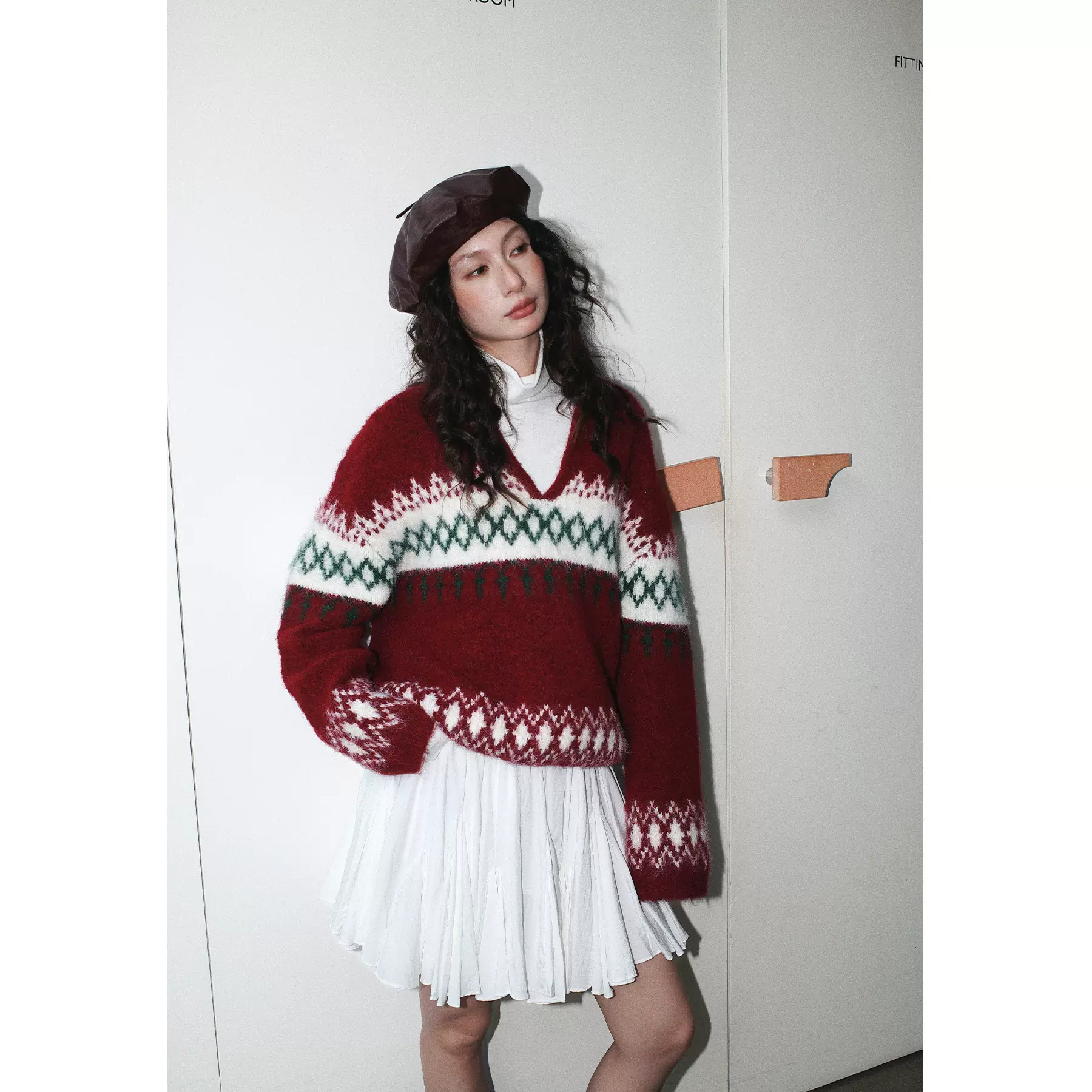 NEIHE内赫2025年慵懒宽松软糯厚费尔岛假两件毛衣女秋冬季257229