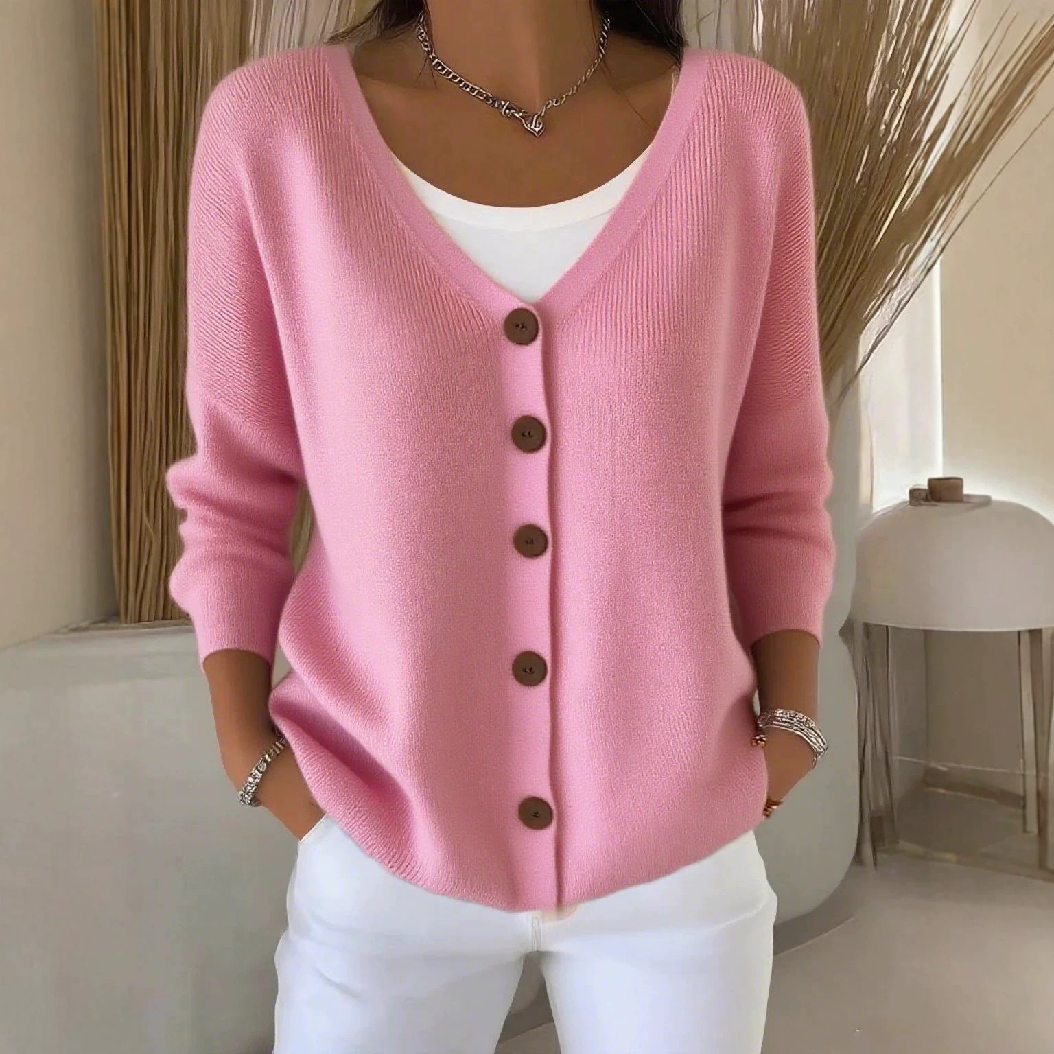 demi-season solid color cardigan for leisure