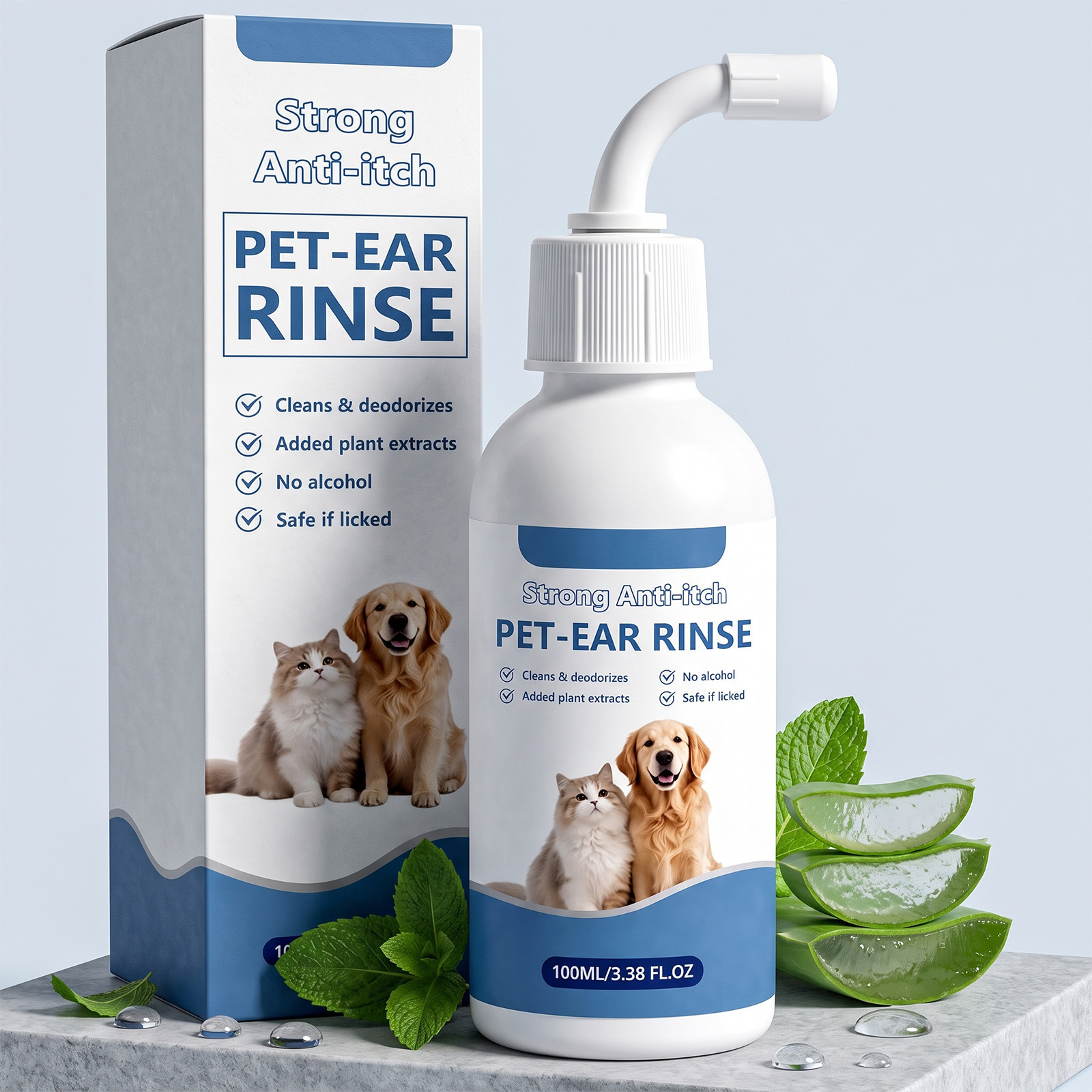 Pet Ear Cleaning Solution Gentle Ingredients Clean Pet Ear Dirt and Odors, Refreshing Daily Care Solution