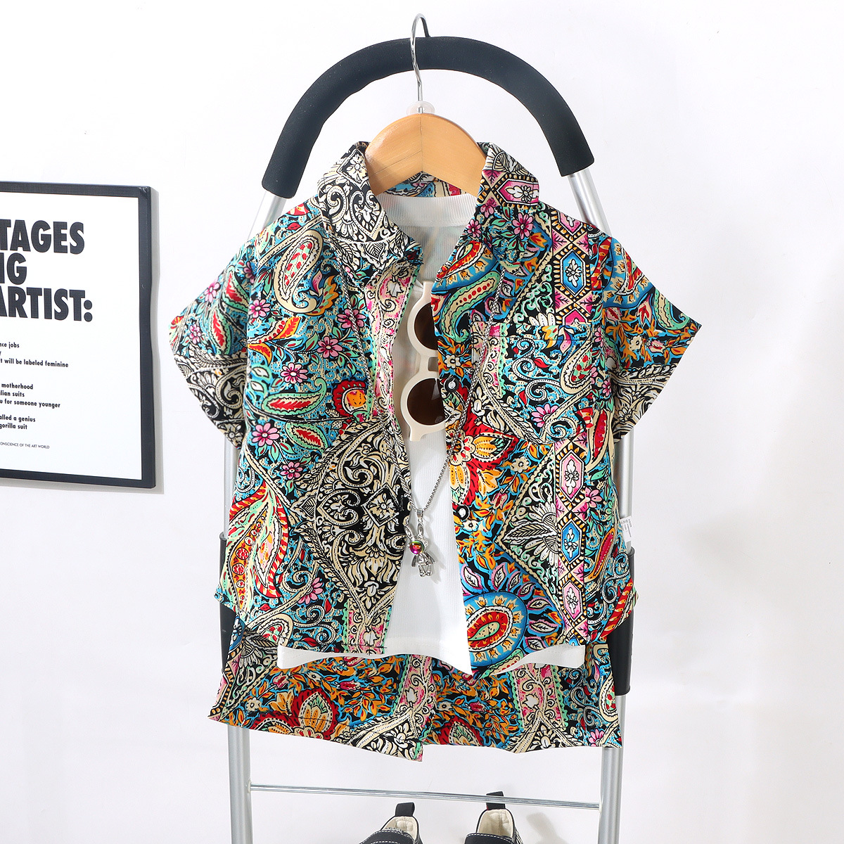 Children's short-sleeved suit boys' shirt and shorts two-piece suit spring and summer new children's loose Western style children's clothing cross-border