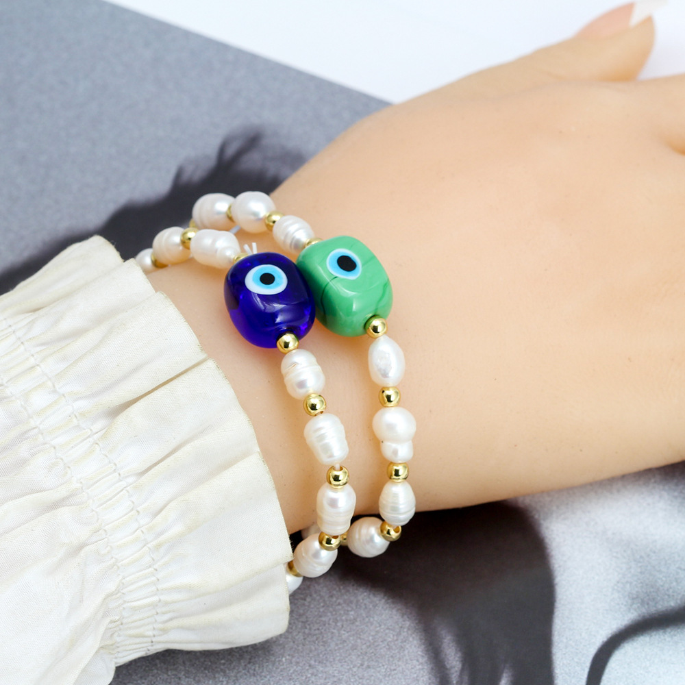 Simple Style Devil's Eye Freshwater Pearl Glass Beaded Bracelets display picture 4