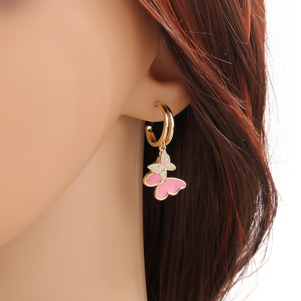 New Bohemian Butterfly Shaped Inlaid Rhinestone Drop Oil Copper Drop Earrings Wholesale display picture 4