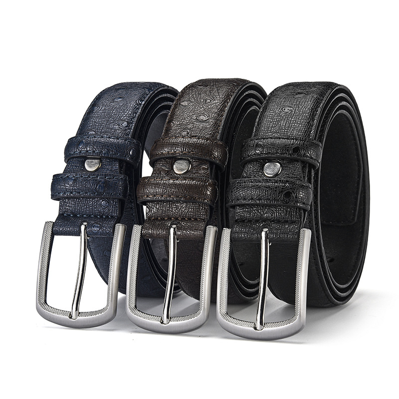 Fashion Ostrich Pattern High-end Pin Buckle Men's Wenzhou Belt Factory Customization_voghion.com
