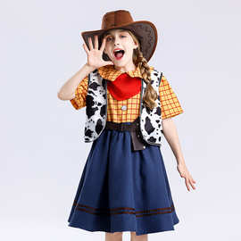 跨境美式风西部牛仔cos女童裙胡迪连衣裙女夏 儿童电影角色扮演服