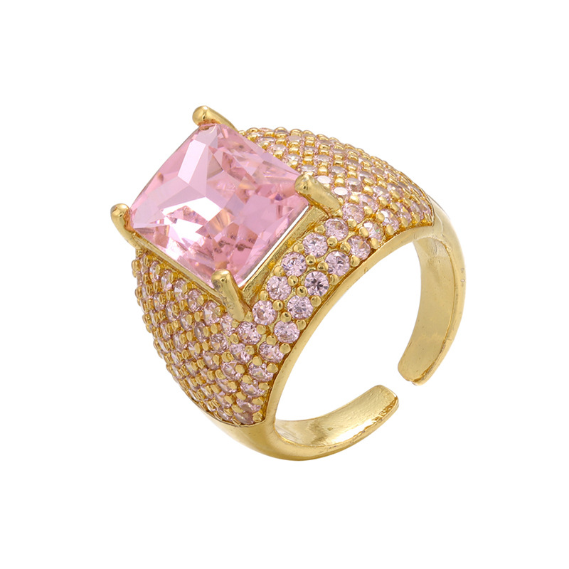 8g Weight Zircon Inlay Material Festival Occasion Copper Material Geometric Pattern Women'S Gender Plating Design Fashion Style White, Purple, Green, Gold Color Copper Plating Geometric Zircon Copper Rings 5
