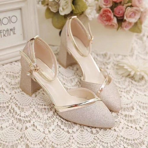 Women's Summer Border Trade High Heel Slip-on Ankle Boots with Hollow Thick Heel and Button Strap High Heels, Silver