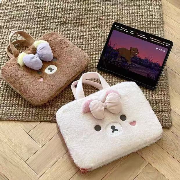 New Cute and Stylish Cartoon Bear Plush Portable Lightweight Laptop Bag Handbag