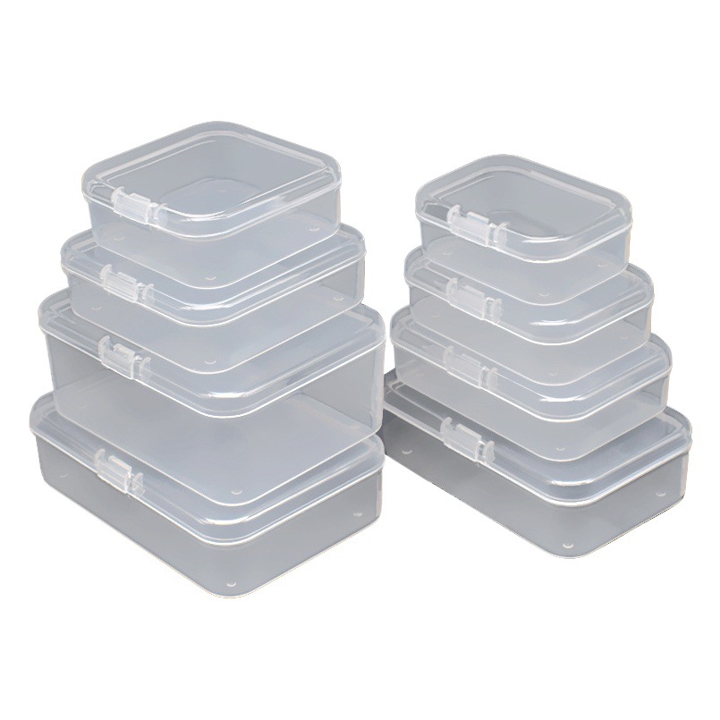 Rectangular pp caja de plástico rectangular transparente almacenamiento piezas caja cuadrada con tapa embalaje caja de plástico pequeña caja
